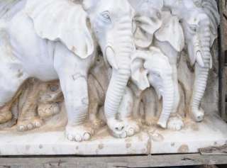 Pair Marble Indian Elephant Carved Freizes Elephants  