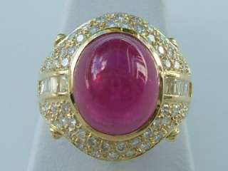   . Yellow Gold Cabochon Pink Tourmaline & Diamond Ring, Vintage  