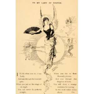  1885 Print Lady Boston Political Cartoon Poem Angel Fly 