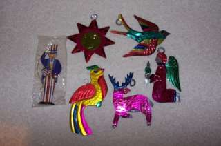 Vintage Tin Christmas Ornaments Deer Bird Angel  
