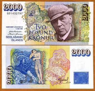 Iceland, 2000 (2,000) Kronur, 1986, P 57, UNC  