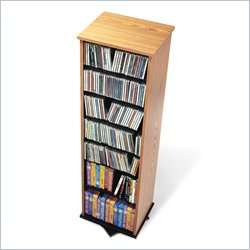 Prepac 2 Sided Spinning CD DVD Media Storage Tower in Oak and Black 