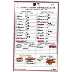  Indians at Red Sox 5 07 2009 Game Used Lineup Card    Game 