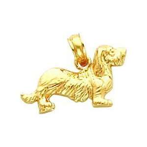  14K Gold Long Haired Dachshund Dog Charm Jewelry