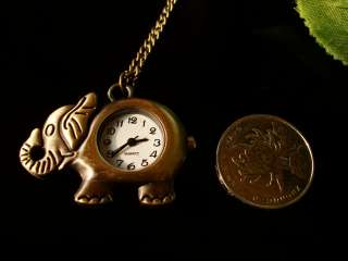 Retro Elephant Pocket Quartz Watch Chain Necklace H084  