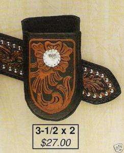 PHONE HOLSTER Belt Clip Western Hand Tooled Leather/BLK  