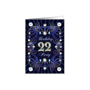  22nd Birthday party invitation with a jeweled effect Card 