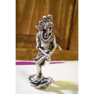  Pewter Indian Figurine Holding Stick 