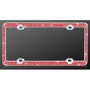  Chrome Metal Car License Plate Frame with Triple Row Red 