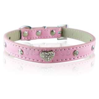 11 pink leather crystal heart dog collar small  