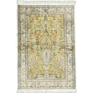  41 x 61 Gold Hand Knotted Wool Qom Rug