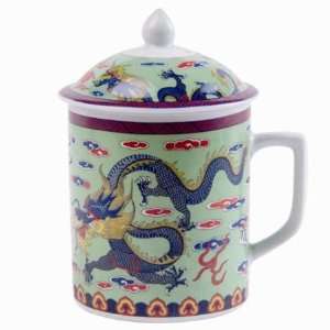  Porcelain Mug with Lid   Green Dragon