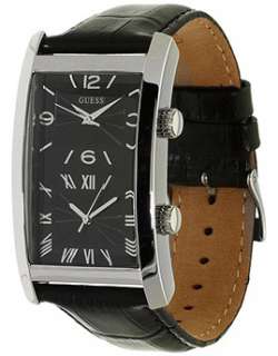 NEW GUESS BLACK LEATHER DUAL TIME MENS WATCH U10557G1  