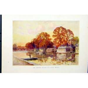   By Haslehust College Barges Folly Bridge Print