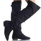 Black Flat Thigh High Boots Riding Over The Knee Faux Suede Womens 
