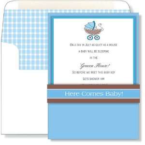  Boy Baby Shower Invitations   Blue & Brown Pram Pocket 