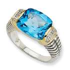   Gold 6.35SwiSterling Silver Blue Topaz & .02ct. Diamond Ring Size 8