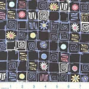  45 Wide Bing Abstract & Flower Blocks Black Fabric By 