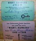 1959 LOT NY NIGHT HAWKERS POLICE RADIO OPERATOR CARD
