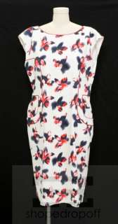 Carolina Herrera Red & Blue Floral Print Sheath Dress Size 16  