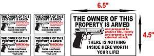 GUN SECURITY ALARM WARNING ARMED CITIZEN PROPERTY OWNER WINDOW 4 DECAL 