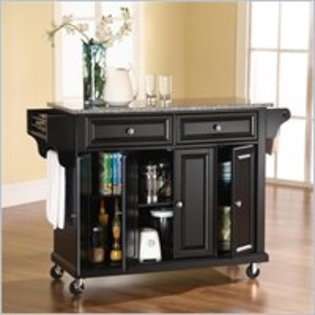   Furniture Solid Granite Top Kitchen Cart in Black Finish 