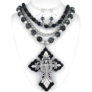 Western Cross Necklace and Earring Set  Body Candy Jewelry Fashion 