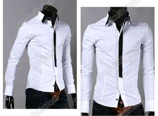 Mens Casual False Tie Slim Fitting Stylish Long Sleeve Shirts Luxury 