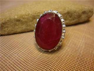 RUBY RED HUGE GENUINE STONE STERLING SILVER WOMEN RING ART DECO STYLE 