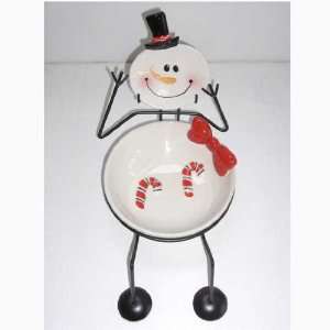  Candy Cane Snowman Bowl with Metal Stand 