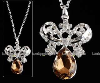 J100 Flower Jewelry Crystal Long Chain Necklace Pendant  