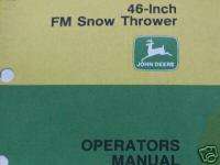John Deere 46in FM Snowblower F910,F930 Operator book  