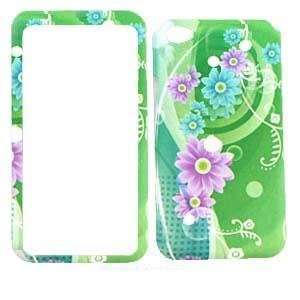 APPLE Iphone 4 4s Pink and Blue Flowers on Green HARD PROTECTOR COVER 