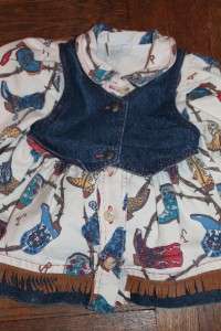 LITTLE ME Vintage Baby Girl Toddler Cowgirl Boots Denim Fringe Dress 