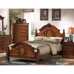  King Size Bed with Floral Pattern in Caramel Finish
