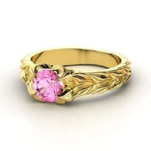  Rose and Thorn Ring, Round Pink Sapphire 14K Yellow Gold 