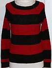   Denim~Womens Red/Black Striped Long Sleeve Sweater~ Size Medium~NWT
