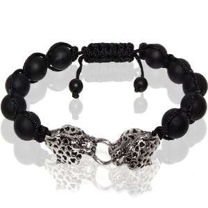 Matte Onyx Stretch Bracelet   Twin Leopard Head Jewelry