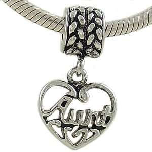  Aunt Heart Dangle Bead in Silver Plate for European Charm 
