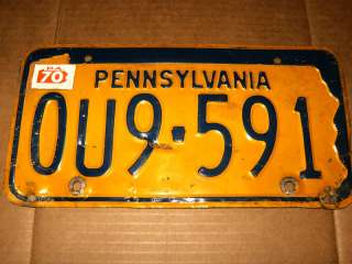 1970 1969 Pennsylvania License Plate # OU9 591 PA  