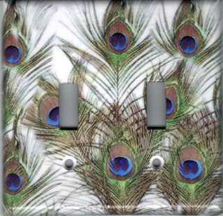 PEACOCK FEATHERS DOUBLE LIGHT SWITCH PLATE  