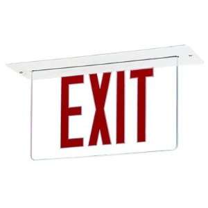  Single Face Edge Lit Recess Mount Exit Sign, White with Red Letters