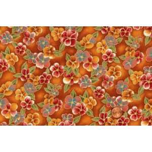  Pansy Passion Pansies on Deep Rust Cotton Fabric By the 