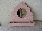 VINTAGE SHABBY CHIC FOLK ART WOODEN MIRROR AND COMB HOLDER ~ 12 x 12