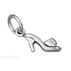  Sterling Silver 3D Womens Open Toe High Heel Shoe Charm Jewelry