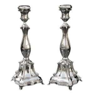  Silver Shabbat Candlesticks with Floral Pattern and 