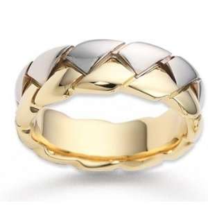    14k Two Tone Gold Modern Trendy Carved Wedding Band Jewelry