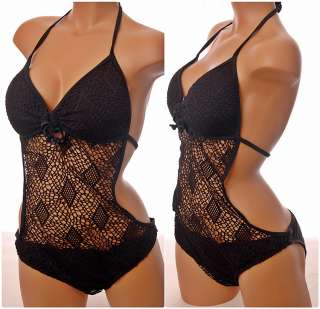 Womens Monokini Swimsuits One Piece Black Crochet XL US Plus Size 16 