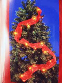   Wedding 6 ft LED Lighted Red Fabric Ribbon Garland NEW 