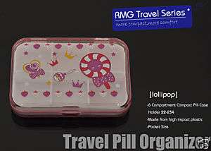 Travel Compact Pill Case Pill Box 6Compartment Lollipop  